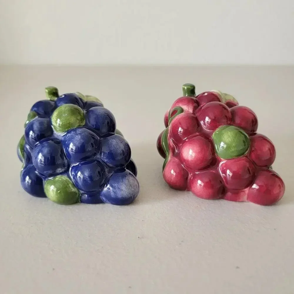 Vintage Grape Cluster Salt and Pepper Shakers Ceramic Purple Burgundy 1970s
